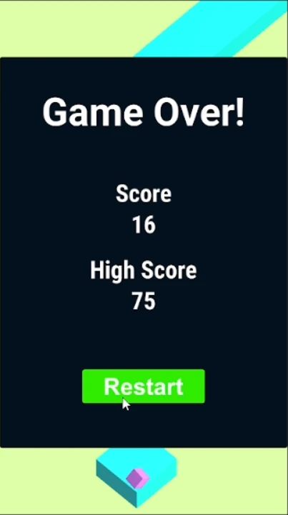 ZigZag Endless Free Unity Game Template Game Over Screenshot