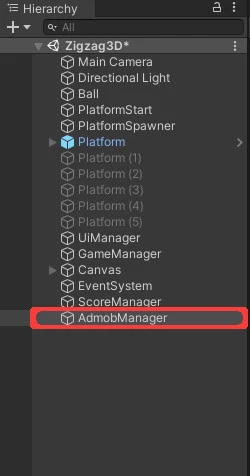Select Admob Manager In Hierarchy - Unity