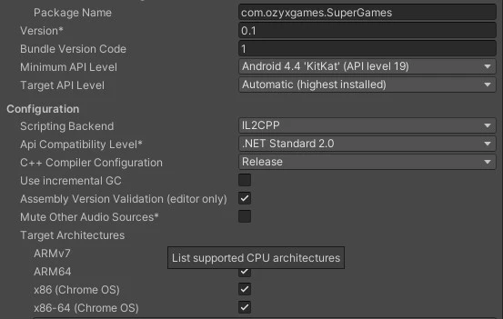 Set Package Name Unity Build